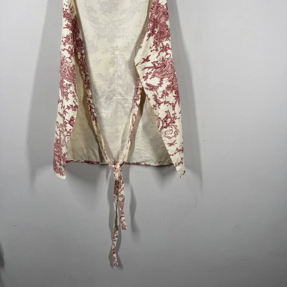 Williams Sonoma Foret Enchantee Toile Apron Red Cream Cotton Twill USA Made NWT